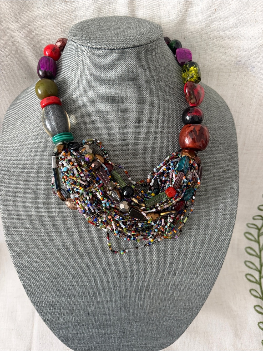 Handcrafted Multicolor Beaded Statement Necklace - Bold Color Mix